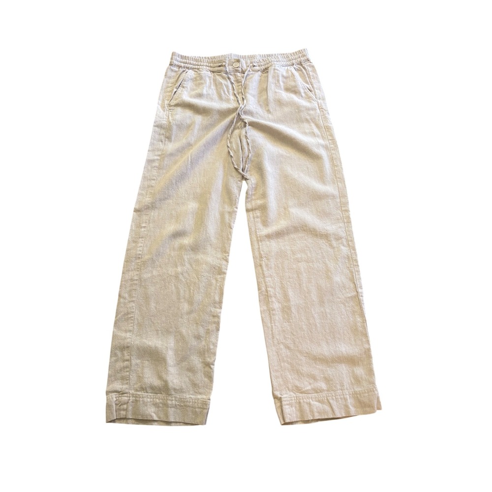 Talbots Womens 10 Linen Blend Drawstring Pants Oatmeal Beige Coastal Preppy